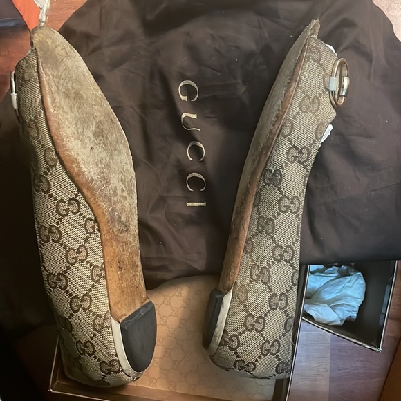 Gucci Monogram Canvas Horsebit Buckle Peep Toe Flats - Picture 6 of 6